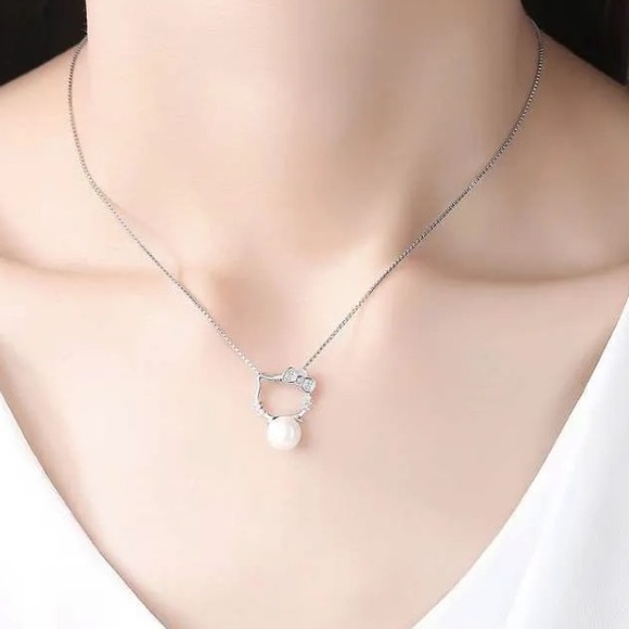 Hello Kitty Set Faux Pearls in 925 Sterling Silver. NWOT - Picture 7 of 10